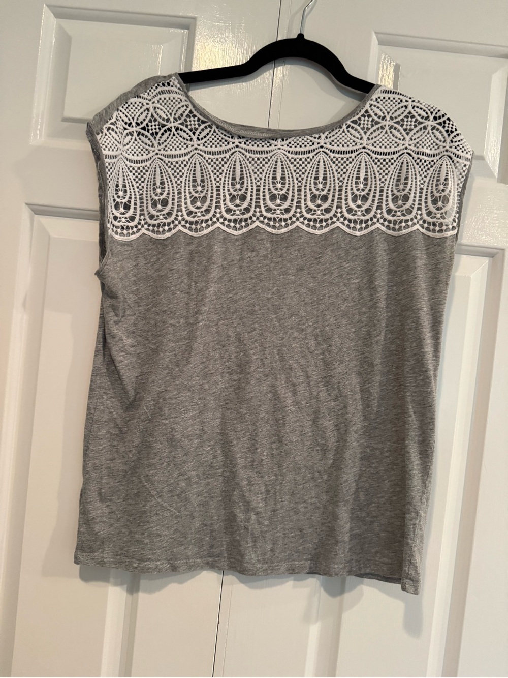 LOFT Gray Tank with White Crochet Yoke